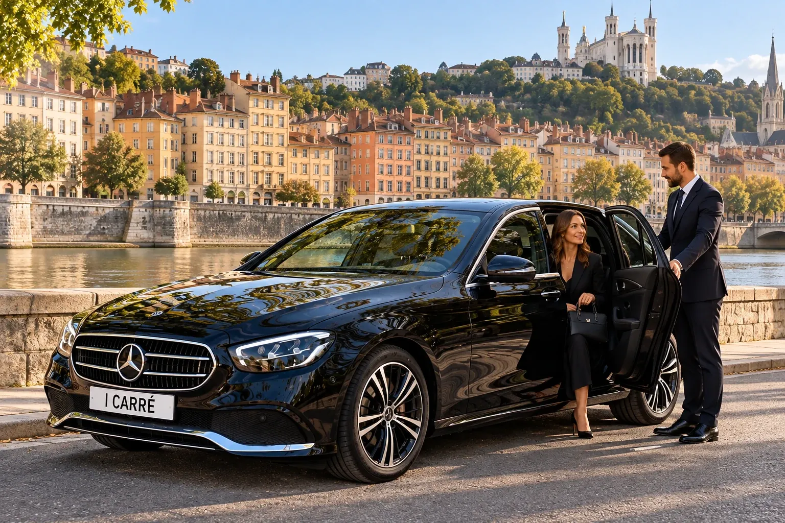 Private driver welcoming travellers with their luggage in Lyon