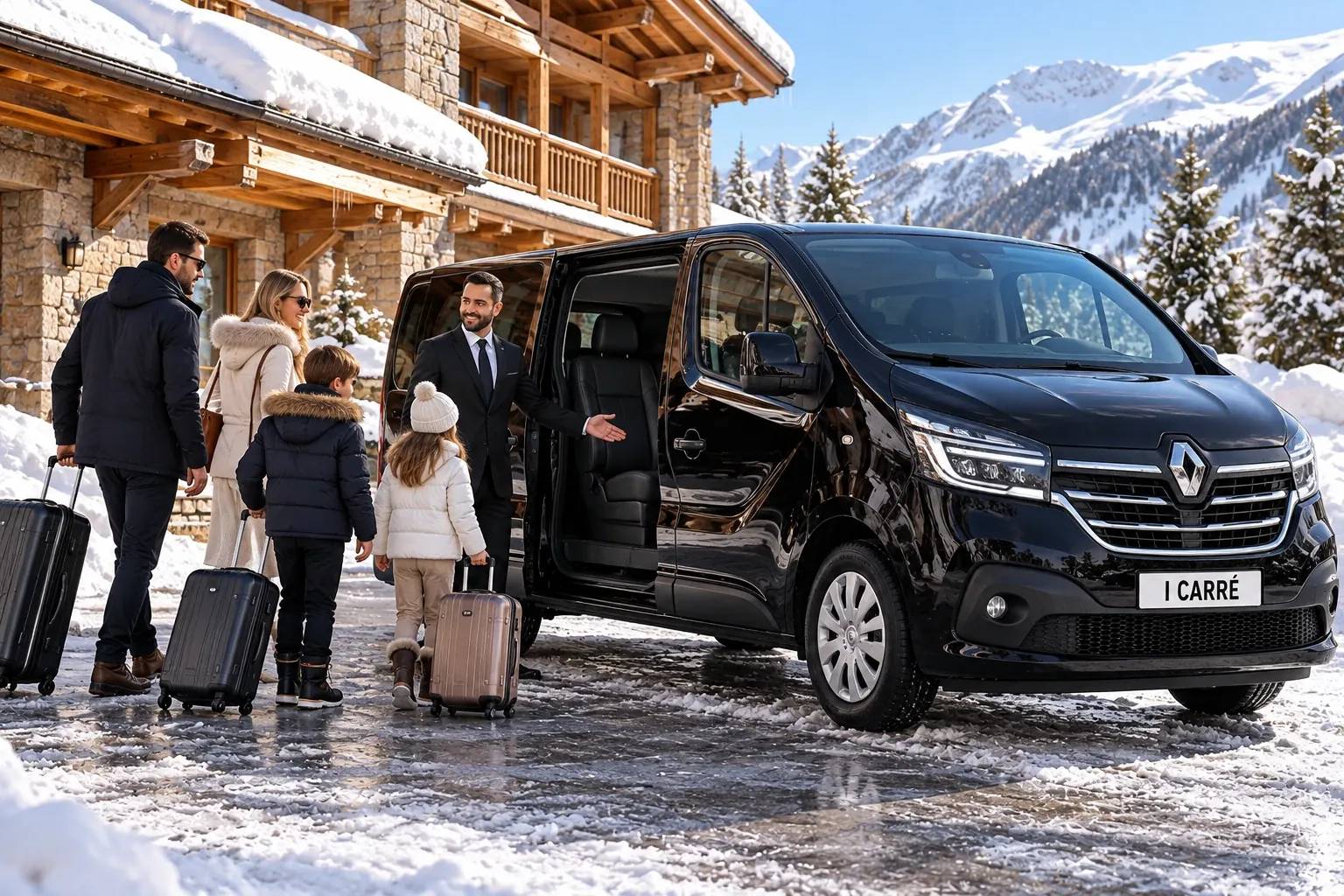 Private driver opening the car door for a Lyon to Val Thorens transfer