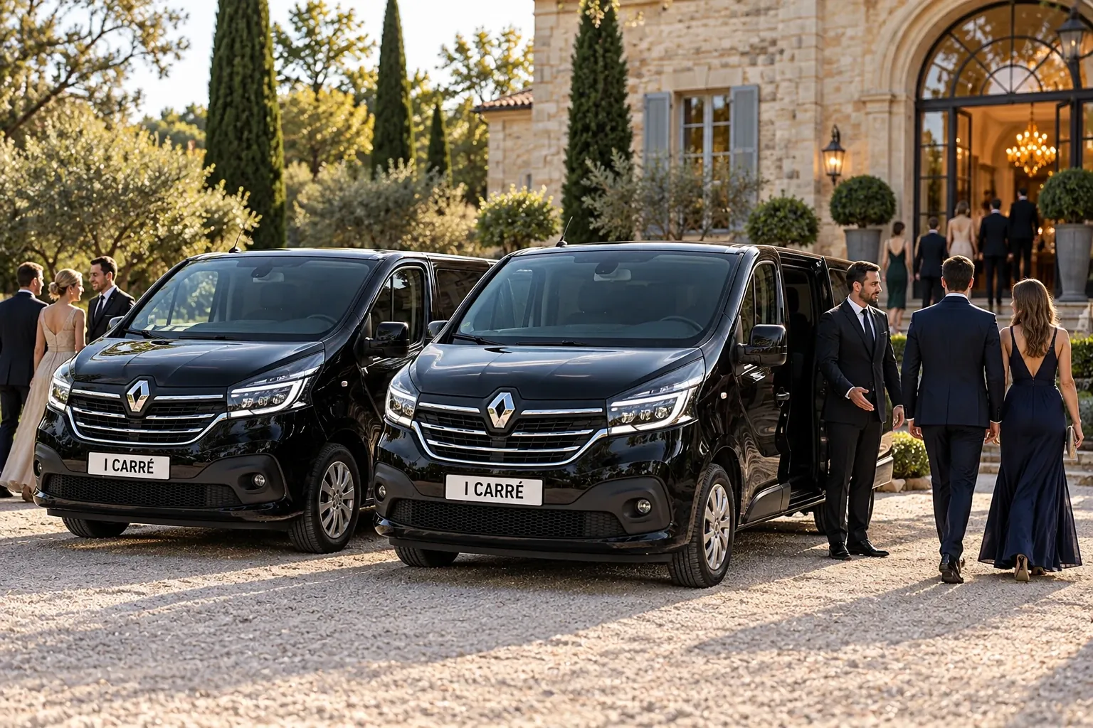 Group of travellers on board a private van in Lyon