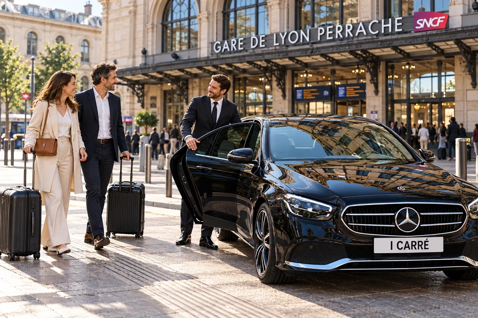 Private driver welcoming travellers at Lyon Part-Dieu train station